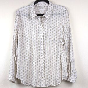 Spartina 449 Cream Button Down Shirt with a Happy Floral Pattern Size XL